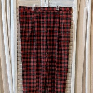 Vintage Berle Men's Red and Black Checkered Dress Pants Waist 38 Unhemmed